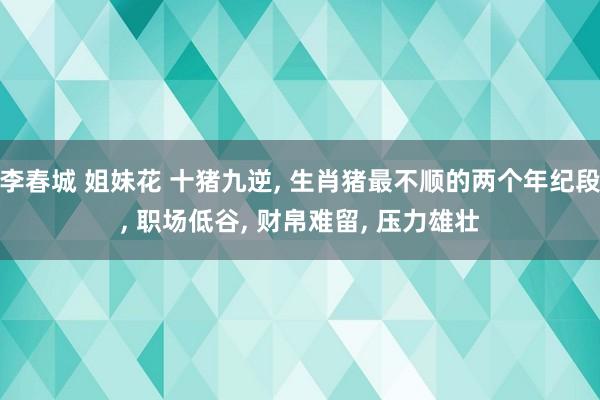 李春城 姐妹花 十猪九逆， 生肖猪最不顺的两个年纪段， 职场低谷， 财帛难留， 压力雄壮
